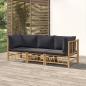 Preview: ARDEBO.de - 3-tlg. Garten-Lounge-Set mit Dunkelgrauen Kissen Bambus