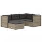 Preview: 5-tlg. Garten-Lounge-Set mit Kissen Grau Poly Rattan