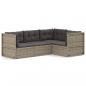 Preview: 4-tlg. Garten-Lounge-Set mit Kissen Grau Poly Rattan