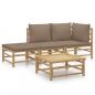 Preview: 4-tlg. Garten-Lounge-Set mit Taupe Kissen Bambus