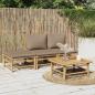 Preview: ARDEBO.de - 4-tlg. Garten-Lounge-Set mit Taupe Kissen Bambus