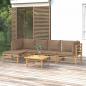 Preview: ARDEBO.de - 6-tlg. Garten-Lounge-Set mit Kissen Taupe Bambus