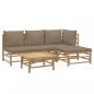 Preview: 5-tlg. Garten-Lounge-Set mit Kissen Taupe Bambus