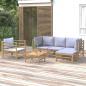 Preview: ARDEBO.de - 6-tlg. Garten-Lounge-Set mit Hellgrauen Kissen Bambus