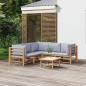 Preview: ARDEBO.de - 6-tlg. Garten-Lounge-Set mit Kissen Hellgrau Bambus