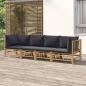 Preview: ARDEBO.de - 4-tlg. Garten-Lounge-Set mit Dunkelgrauen Kissen Bambus