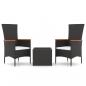 Preview: 3-tlg. Garten-Lounge-Set Schwarz Poly Rattan & Stahl