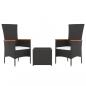 Preview: 3-tlg. Garten-Lounge-Set Schwarz Poly Rattan & Stahl