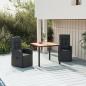 Preview: ARDEBO.de - 3-tlg. Garten-Essgruppe Schwarz Poly Rattan & Massivholz Akazie