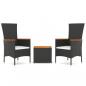 Preview: 3-tlg. Garten-Lounge-Set Schwarz Poly Rattan Massivholz Akazie