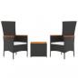 Preview: 3-tlg. Garten-Lounge-Set Schwarz Poly Rattan Massivholz Akazie