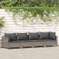 Preview: ARDEBO.de - 4-tlg. Garten-Lounge-Set mit Kissen Grau Poly Rattan