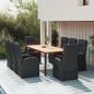 Preview: ARDEBO.de - 9-tlg. Garten-Essgruppe mit Kissen Schwarz Poly Rattan