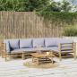 Preview: ARDEBO.de - 6-tlg. Garten-Lounge-Set mit Hellgrauen Kissen Bambus