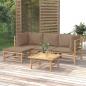 Preview: ARDEBO.de - 5-tlg. Garten-Lounge-Set mit Kissen Taupe Bambus