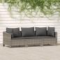 Preview: ARDEBO.de - 3-tlg. Garten-Lounge-Set mit Kissen Grau Poly Rattan