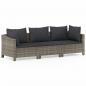 Preview: 3-tlg. Garten-Lounge-Set mit Kissen Grau Poly Rattan