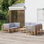 Preview: ARDEBO.de - 9-tlg. Garten-Lounge-Set mit Kissen Hellgrau Bambus