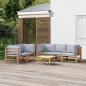 Preview: ARDEBO.de - 6-tlg. Garten-Lounge-Set mit Hellgrauen Kissen Bambus