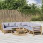 Preview: ARDEBO.de - 9-tlg. Garten-Lounge-Set mit Kissen Hellgrau Bambus