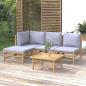 Preview: ARDEBO.de - 5-tlg. Garten-Lounge-Set mit Hellgrauen Kissen Bambus