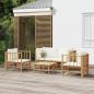 Preview: ARDEBO.de - 5-tlg. Garten-Lounge-Set mit Cremeweißen Kissen Bambus