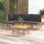 Preview: ARDEBO.de - 5-tlg. Garten-Lounge-Set mit Dunkelgrauen Kissen Bambus