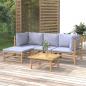 Preview: ARDEBO.de - 5-tlg. Garten-Lounge-Set mit Hellgrauen Kissen Bambus