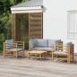 Preview: ARDEBO.de - 5-tlg. Garten-Lounge-Set mit Hellgrauen Kissen Bambus