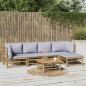 Preview: ARDEBO.de - 6-tlg. Garten-Lounge-Set mit Hellgrauen Kissen Bambus