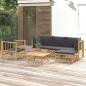 Preview: ARDEBO.de - 6-tlg. Garten-Lounge-Set mit Dunkelgrauen Kissen Bambus