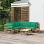 Preview: ARDEBO.de - 6-tlg. Garten-Lounge-Set mit Grünen Kissen Bambus