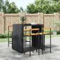 Preview: ARDEBO.de - Barhocker 4 Stk. Schwarz Poly Rattan und Massivholz Akazie