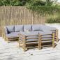 Preview: ARDEBO.de - 10-tlg. Garten-Lounge-Set mit Hellgrauen Kissen Bambus