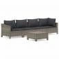 Preview: 5-tlg. Garten-Lounge-Set mit Kissen Grau Poly Rattan