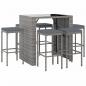 Preview: 7-tlg. Gartenbar-Set mit Kissen Grau Poly Rattan