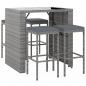 Preview: 5-tlg. Gartenbar-Set mit Kissen Grau Poly Rattan