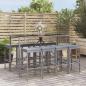 Preview: ARDEBO.de - 9-tlg. Gartenbar-Set mit Kissen Grau Poly Rattan