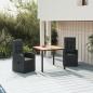 Preview: ARDEBO.de - 3-tlg. Garten-Essgruppe mit Kissen Schwarz Poly Rattan