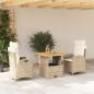 Preview: ARDEBO.de - 3-tlg. Garten-Essgruppe mit Kissen Beige Poly Rattan