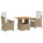 Preview: 3-tlg. Garten-Essgruppe mit Kissen Beige Poly Rattan