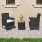 Preview: ARDEBO.de - 3-tlg. Bistro-Set Poly Rattan und Massivholz Schwarz