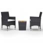 Preview: 3-tlg. Bistro-Set Poly Rattan und Massivholz Schwarz