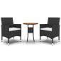 Preview: 3-tlg. Bistro-Set Poly-Rattan und Massivholz Schwarz