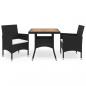 Preview: ARDEBO.de - 3-tlg. Garten-Essgruppe Poly Rattan und Massivholz Schwarz