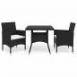 Preview: ARDEBO.de - 3-tlg. Garten-Essgruppe Poly Rattan und Hartglas Schwarz