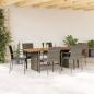 Preview: ARDEBO.de - 7-tlg. Garten-Essgruppe mit Kissen Grau Poly Rattan