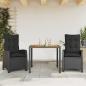 Preview: ARDEBO.de - 3-tlg. Garten-Essgruppe mit Kissen Schwarz Poly Rattan