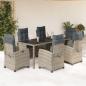 Preview: ARDEBO.de - 7-tlg. Garten-Essgruppe mit Kissen Grau Poly Rattan