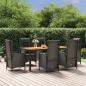 Preview: ARDEBO.de - 7-tlg. Garten-Essgruppe mit Kissen Schwarz Poly Rattan